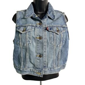 Levis Denim Vest Mens Medium Blue Button Front Jean Sleeveless Jacket Casual